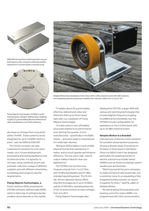 Tearsheet from the June/July 2026 issue of Uncrewed Systems Technology magazine featuring the FOT-Mini