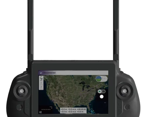 ViuRC7 Pro handheld ground control station — front view, showing dual antennas, twin control sticks and integrated map display